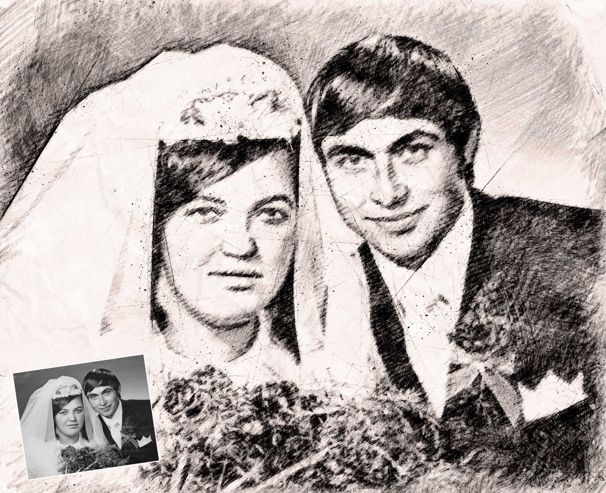  Ihr Hochzeitsbild als Gemälde Zeichnung zeichnen lassen Motiv 